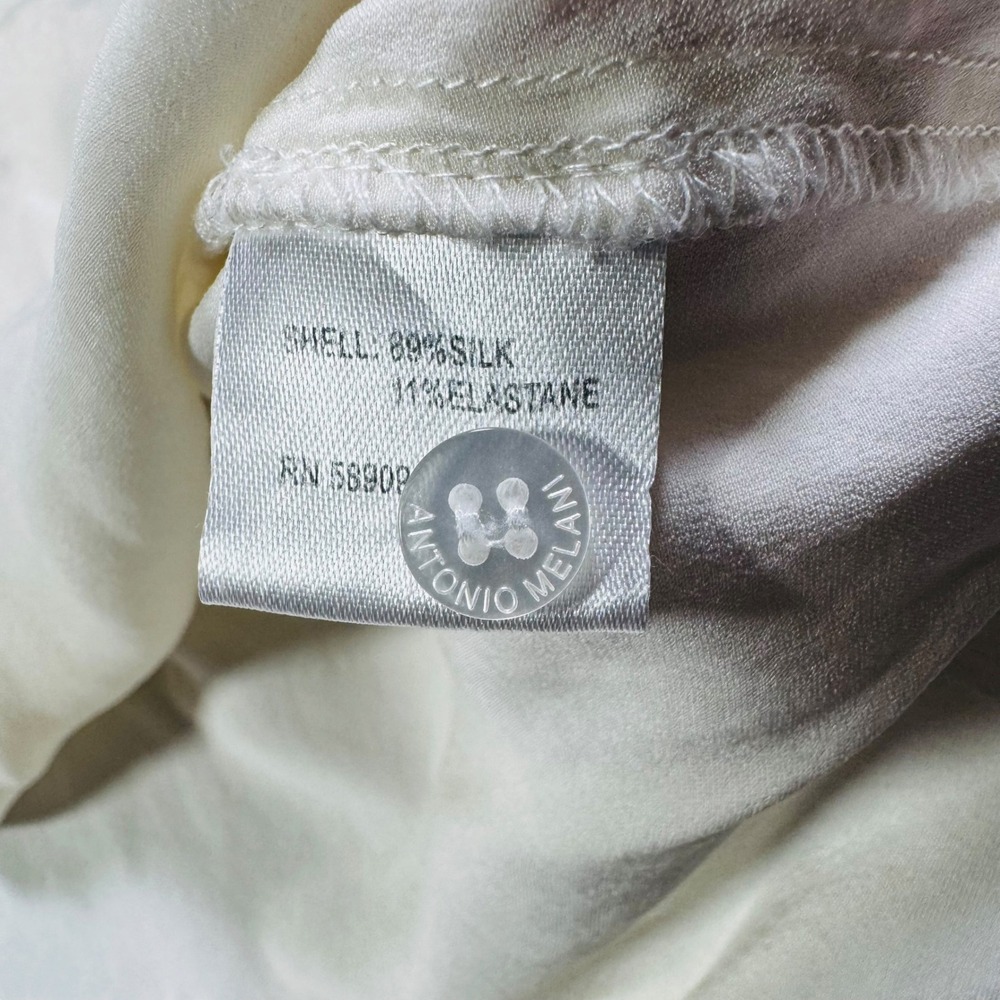 Y2K 90s Style Antonio Melani Cream Stretch Silk Button Up Blouse XL Old Money - Picture 6 of 7